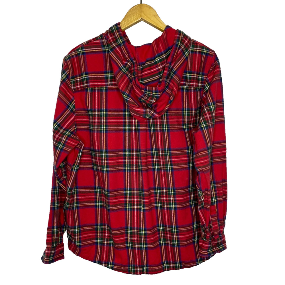 Women's XL L.L.Bean Red Scotch Plaid Flannel Cotton Relaxed Hoodie - Picture 6 of 6